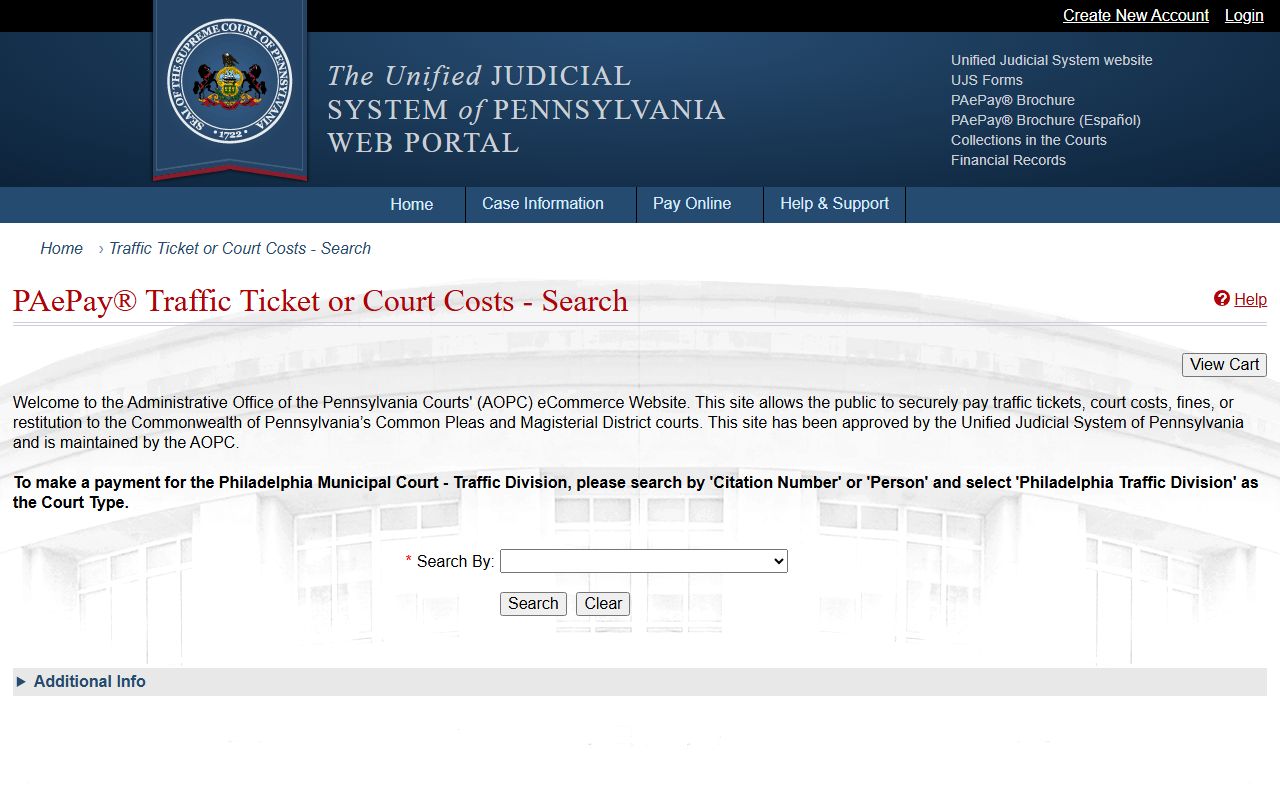 PAePay traffic ticket portal for Berks County traffic court records