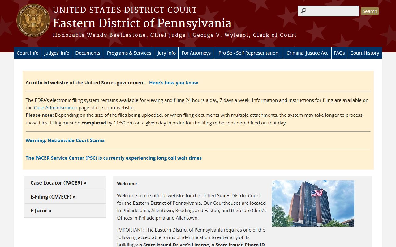 U.S. District Court Eastern District of Pennsylvania, separate from the Berks County Prothonotary