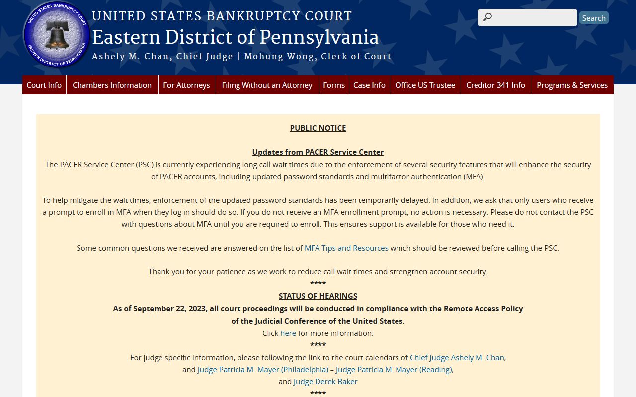 U.S. Bankruptcy Court Eastern District of Pennsylvania, separate from the Berks County Clerk of Courts