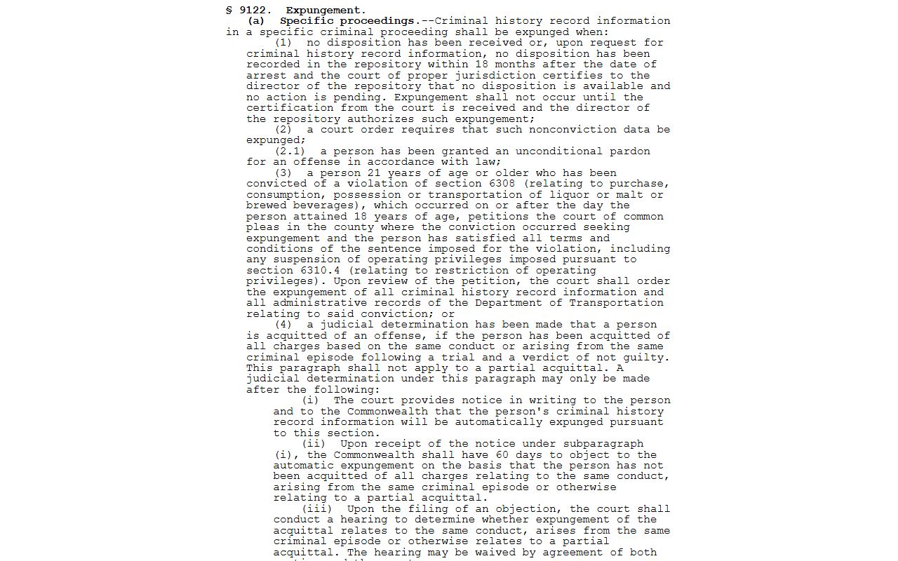 Pennsylvania criminal record expungement statute for Berks County court dockets