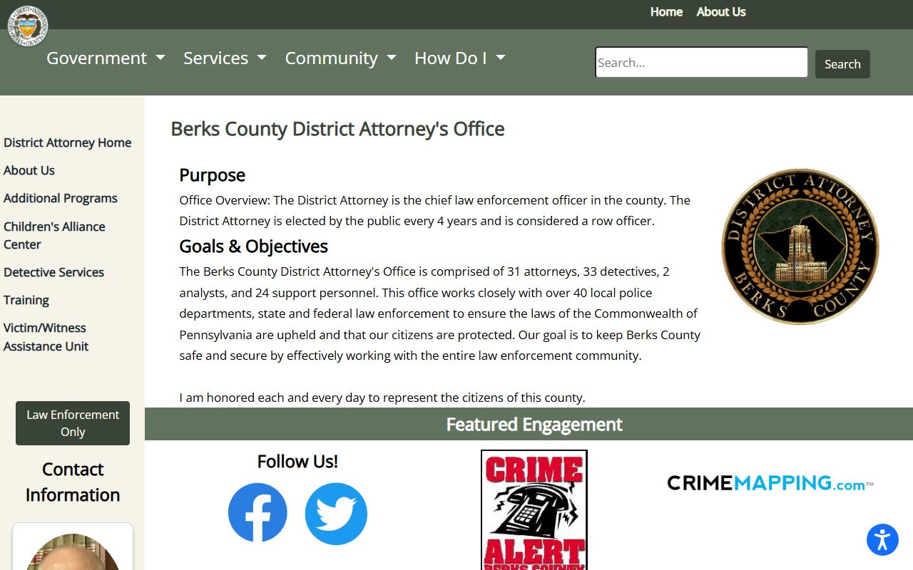 Berks County District Attorney page connected to county court dockets