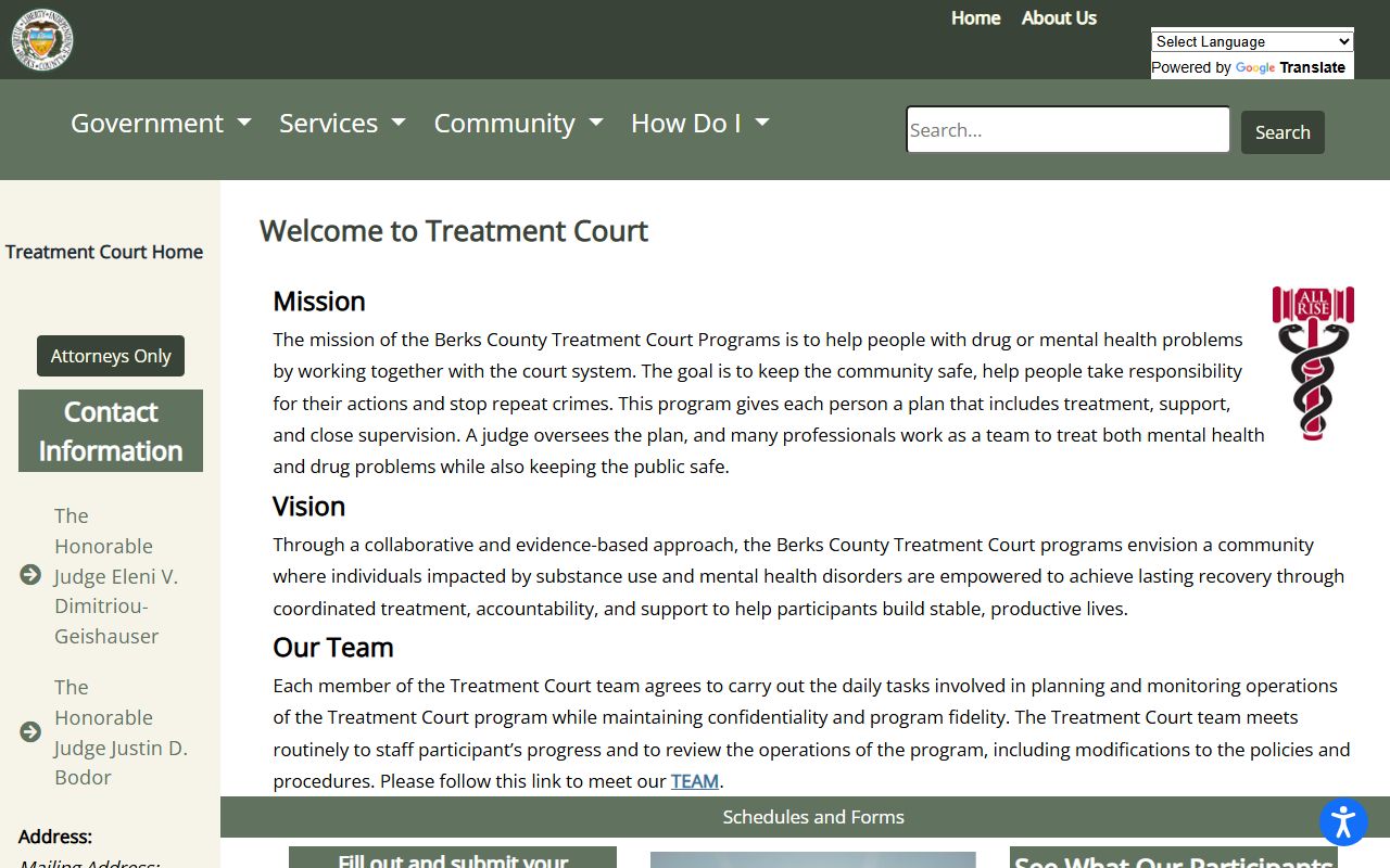Berks County Treatment Court program page related to arrest records