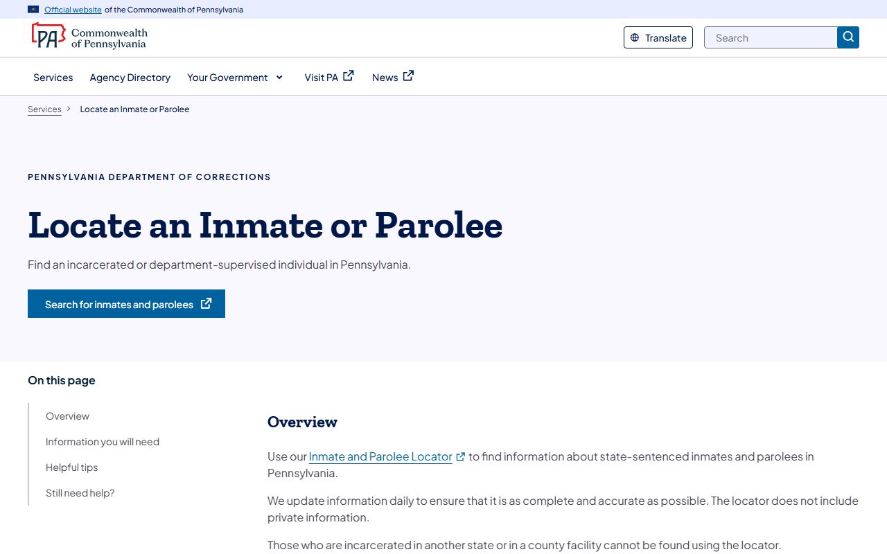 Pennsylvania inmate and parolee locator for Berks County inmate records