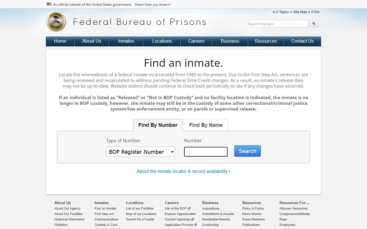 Federal Bureau of Prisons inmate locator linked to Berks County inmate records