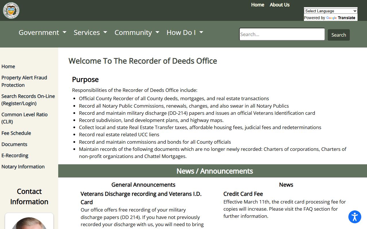 Berks County Recorder of Deeds department page for public records