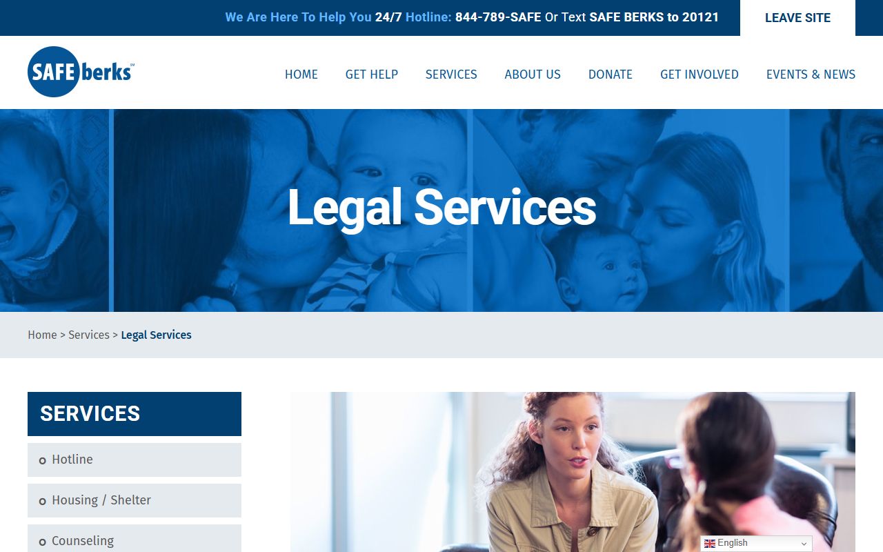 Safe Berks legal services page connected to Berks County public records