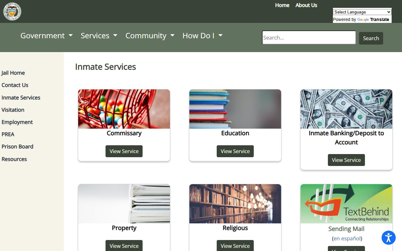 Berks County Jail inmate services page connected to warrant records