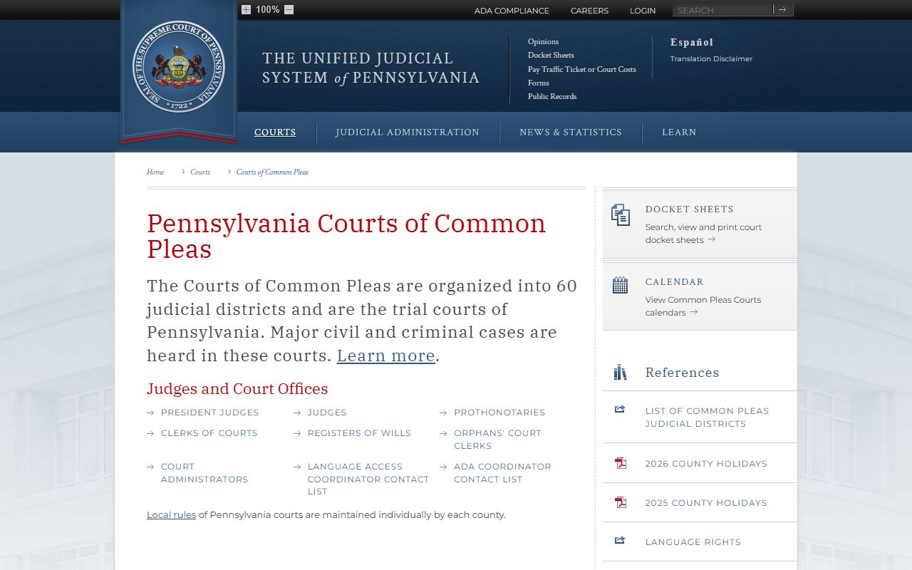 Pennsylvania Courts of Common Pleas overview for the Berks County trial court